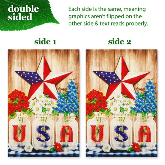 G128 Combo Pack: Garden Flag Stand 36x16IN & Garden Flag USA Star Flowers Printed 12x18IN Double Sided {5}
