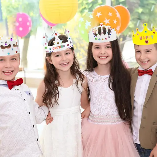 35 Pcs White Paper Crowns Set Princess Fairy Wands Kit DIY Birthday Party Crowns for Kids {4}