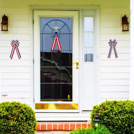 6 Pcs 4th of July Patriotic Wreath Bow Red White Blue Stripe Star Bow American Flag Bunting Bows Memorial Day Decoration for Indoor Outdoor Holiday Independence Day Decorations {4}