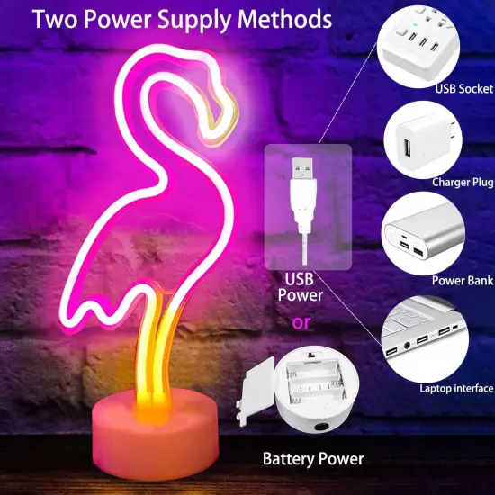 Flamingo Neon Sign &ndash; LED Pink Flamingo Light for Bedroom, Girls Room Decor, Party, or Gift | USB/Battery Operated with Pedestal {3}