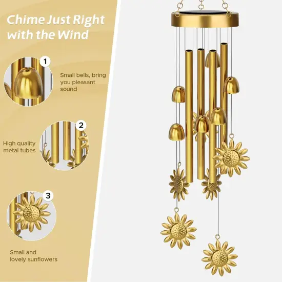 42" Solar Wind Chimes with Sunflower LED Lights &ndash; Waterproof Outdoor Garden Decor for Patio & Yard, Unique Gifts for Women, Mom, and Grandma, Easy-Install Design {5}
