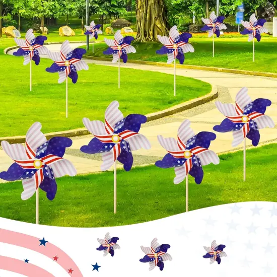12Pcs American Flag Patriotic Pinwheels Fourth of July Decor Outdoor {2}