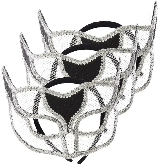 Elegant Silver Netted Masquerade Mask {1}