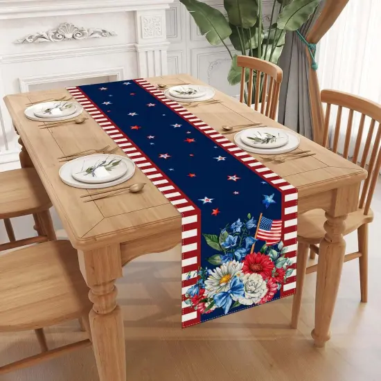 Watercolor Red White and Blue American Flag Stars Table Runner 72 Inches Long 4th of July Memorial Day Veterans Day Patriotic Decoration and Supplies for Home {3}