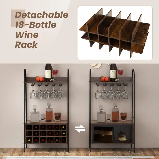 Rustic Brown Bakers Rack with Removable 18-Bottle Wine Rack and Stemware Holder {6}