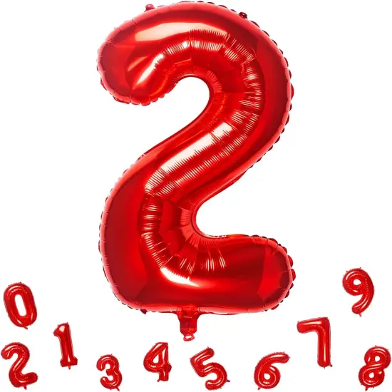 32 Inch Red Number 2 Balloons Foil Ballon Digital Birthday Party Decoration Supplies (Red Number 2 Balloon) {1}
