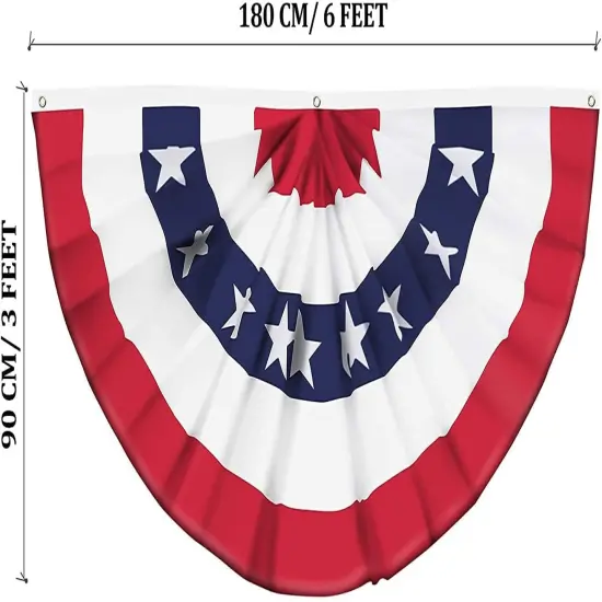 USA Pleated Fan Banner Flag - 3x6 FT American Patriotic Half Fan Bunting with Canvas Header and Brass Grommets for 4th of July, Memorial Day Indoor/Outdoor Decoration (5, 3x6 Feet) {2}