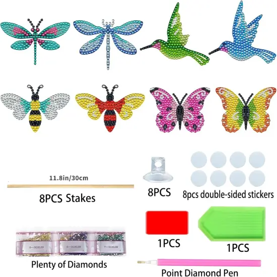 8 Pcs Butterfly Diamond Painting Kits for Adults Hummingbird Small Diamond Art Kits for Garden Decor Butterfly Bee Diamond Painting Garden Stakes Kits Crafts for Adults {4}