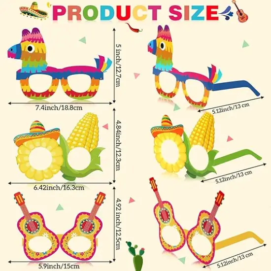 32 Pcs Mexican Party Decorations Paper Eyeglasses Cinco De Mayo Taco Party Favors Photo Booth Props Glasses for Fiesta Party Mexican Carnival Supplies Day of the Dead Decor {2}