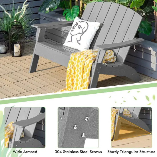Grey HDPE Patio Adirondack Chair with Ergonomic Backrest and Slatted Design Ideal for 2 Person Seating {6}