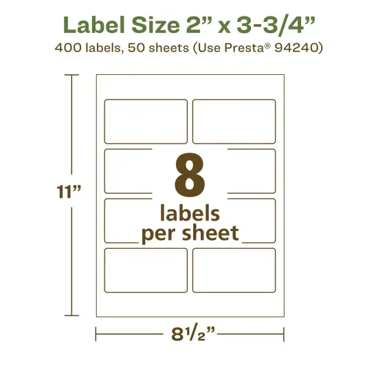 Avery Recycled Matte White Labels,2" x 3-3/4" Rectangle {5}