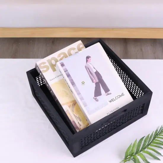 Decorative Wood Storage Crate Basket with Handles for Pantry {2}