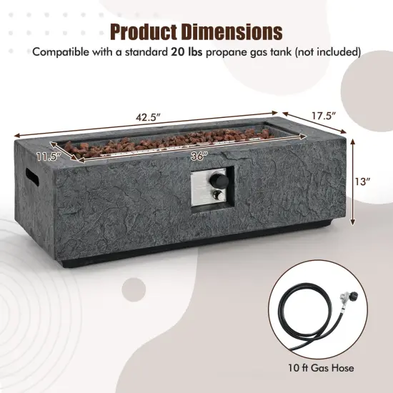 Grey Magnesium Oxide Fire Pit Table, 50,000 BTU and Stainless Steel Burner {4}