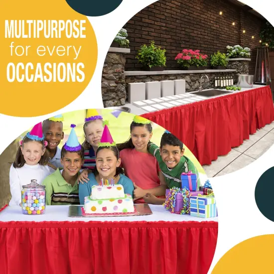 Ruffle Disposable Table Skirt 14 Ft Long Pleated Table Skirts with Adhesive Strip &ndash; Fits 6ft+ Rectangle or Round Tables &ndash; Ideal for Birthday Parties, Gender Reveal, Baby Showers & Event Decorations 6 pack by Exquisite Red {5}