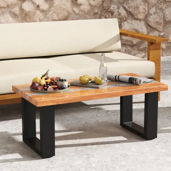 Natural Teak Wood Coffee Table with River-Like HDPE Inlay {6}