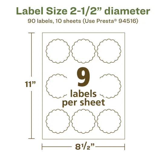 Avery Recycled Matte White Labels,2-1/2" diameter Round Scalloped {5}