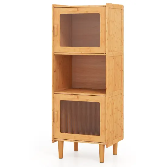 Natural Wicker Acrylic 3-Cube Cabinet Display Storage with Clear Doors {1}