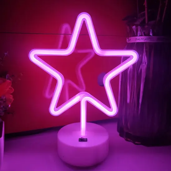 Summer Pink Star Neon Light &ndash; Summer Glow LED Sign with Base, USB/Battery Powered &ndash; Fun Decor for Pool Parties, Patios & Beachy Nights {1}