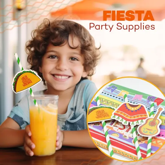 Kids Fiesta Party Drinking Straws for Fiesta Cinco De Mayo Fiesta Party Favors Paper STraws Bulk Taco Tuesday Mexican Party Supplies Decoration - Pack of 28 {2}