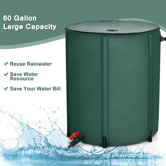 60 Gallon Green Portable and Foldable Collapsible Rain Barrel Water Collector with Mesh Top {3}
