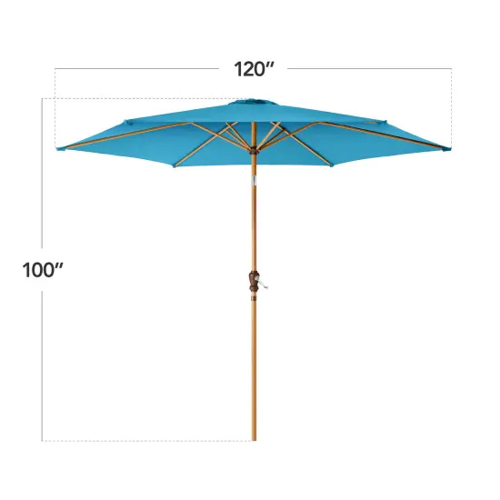Best Choice Products 10ft Outdoor Woodgrain Pattern Steel Market Patio Umbrella w/ Crank, Tilt Sky Blue {2}