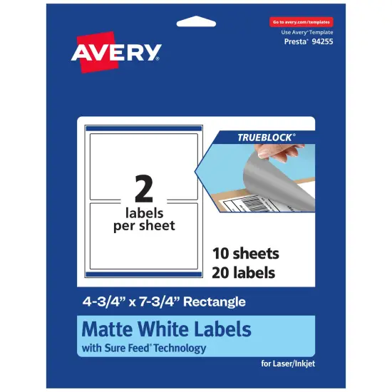 Avery TrueBlock Matte White Paper Labels,4-3/4" x 7-3/4" Rectangle {1}