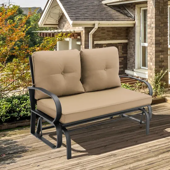 Costway Patio 2-Person Glider Bench Rocking Loveseat Cushioned Armrest Brick Red\Beige\Blue {7}