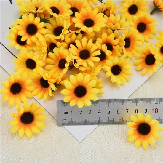 100Pcs Yellow Artificial Sunflower & Daisy Flower Heads &ndash; Mini Fake Flowers for Summer Wreaths, Bouquets, and Craft Decorations {2}