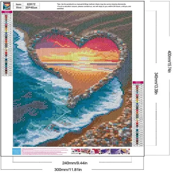 Heart Beach Diamond Art Kits for Adults, 5D Sunsets Diamond Painting Kits for Adults Beginners, DIY Full Drill Gem Art Diamond Dot Paint with Diamonds for Home Wall Decor 12x16inch {3}