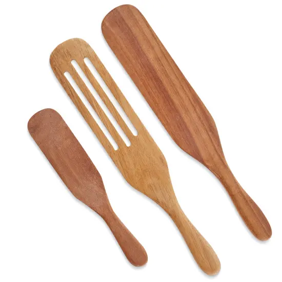 Collections Etc 3-Piece Multi-Use Wood Spurtle Utensil Set {1}