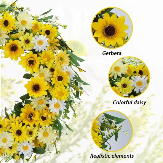 22" Daisy and Sunflower Wreath &ndash; Yellow Summer Front Door Wreath, Farmhouse Wall Decor for Home, Porch, or Outdoor Use {3}