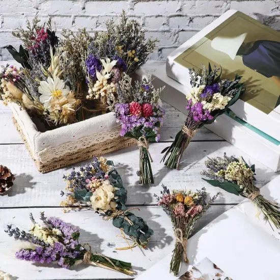 12 Pack Boho Dried Flower Bouquet Mini Wedding Handmade Dry Flowers Decor for Vase Crafts DIY Photo Boutonniere for Men Floral Plant for Bridesmaid Gift Birthday Decor(Lavender) {5}
