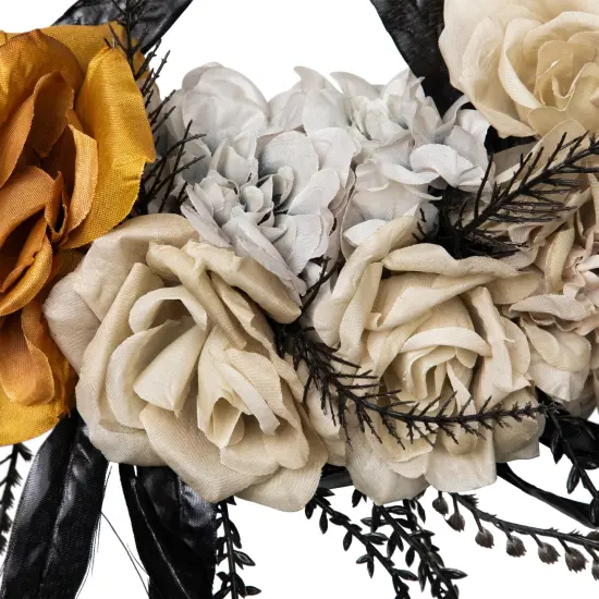 Northlight Skulls with Roses Halloween Foliage Wreath - 14" - Unlit Gray {7}