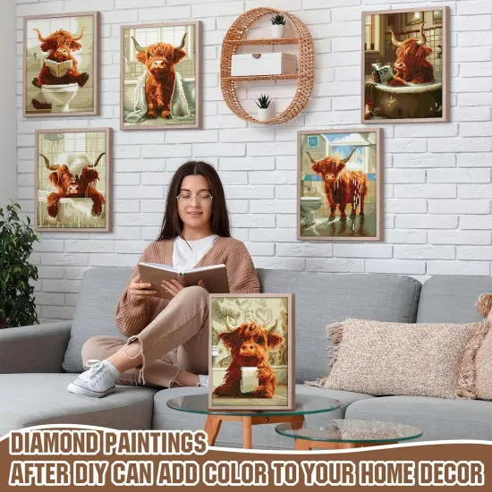 6 Pack Highland Cow Diamond Art Kits for Adults Beginners Cow 5d Spring Summer Diamond Painting Art Kits Flower DIY Diamond Painting with Round Gem Art Kits for Home Wall Decor Gift(Funny) {2}
