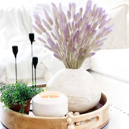 120 Pcs Dried Bunny Tails Flower Natural Lagurus Ovatus Dried Flowers Rabbit Tail Grass Dried Pampas Grass Dried Floral Arrangement for Boho Decor Wedding Party Home DIY Farmhouse Table Purple {4}