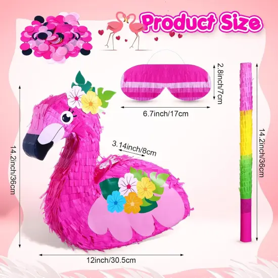 Pink Flamingo Pi&ntilde;atas Hawaiian Flamingo Pi&ntilde;atas with Stick, Blindfold and Confetti, Flamingo Pi&ntilde;atas for Kids Birthday Party Fiestas Decorations Hawaii Summer Theme Anniversary Celebration {2}