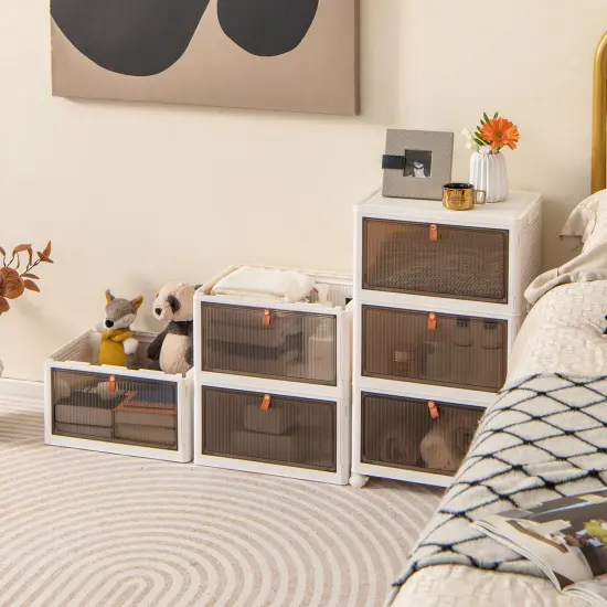 Multipurpose White Stackable Foldable Storage Bins with Doors and Wheels for Bedroom and Office {3}