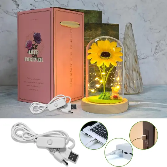 Mothers Day Sunflower Gifts for Women,Sun Flowers Home Decor,Forever Sunflower in Glass Dome,Unique Gifts for Xmas,Wedding,Mothers Day,Anniversary {2}