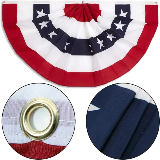 3x6 Ft 4th of July Decorations Memorial Day American flags Bunting Flags outdoor- Half Fan Banner Pleated Patriotic flag USA Flags 3-Pack {3}