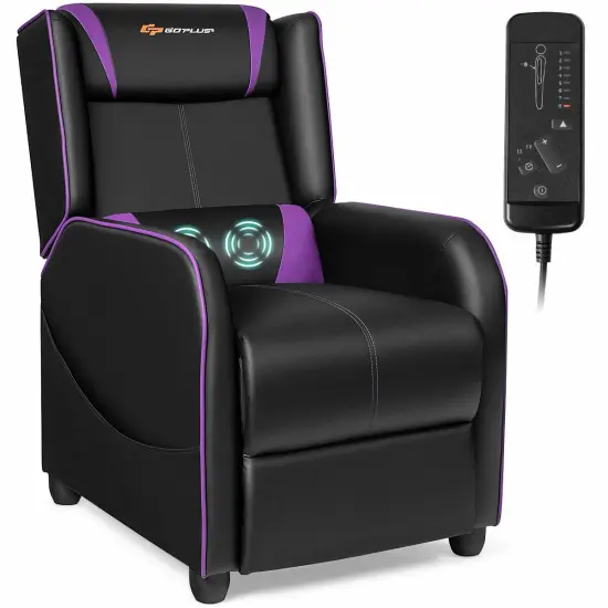 Ergonomic Purple Massage Gaming Recliner Chair {4}