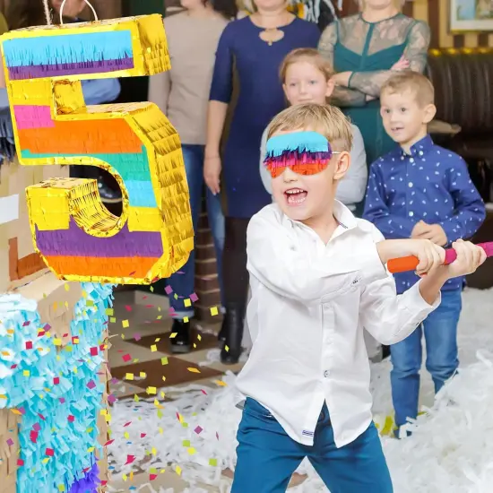 Rainbow Number 5 Pinata with a Blindfold and Bat for Boys Girls 5th Birthday Party, Kids Anniversary Celebration, Fiesta Supplies {3}