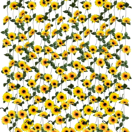 Summer 10 Pack Artificial Sunflower Garland &ndash; 7ft Silk Sunflowers with Green Leaves for Room, Kitchen, Garden, Wedding Arch, and Outdoor Party Decor {1}