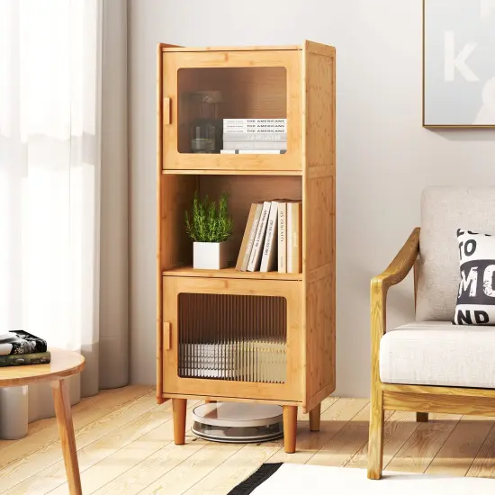 Natural Wicker Acrylic 3-Cube Cabinet Display Storage with Clear Doors {3}