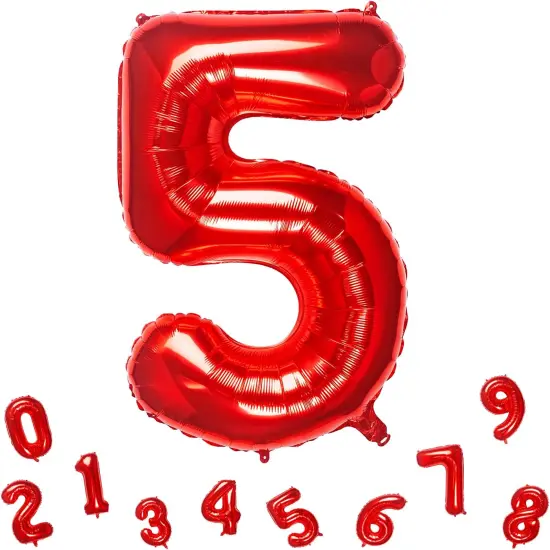 32 Inch Red Number 5 Balloons Foil Ballon Digital Birthday Party Decoration Supplies (Red Number 5 Balloon) {1}