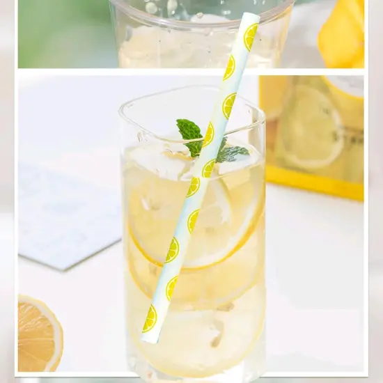 25 Pcs Biodegradable Yellow Paper Straws Lemon Baby Shower Party Straws Lemon Disposable Paper Straws for Drinking {3}