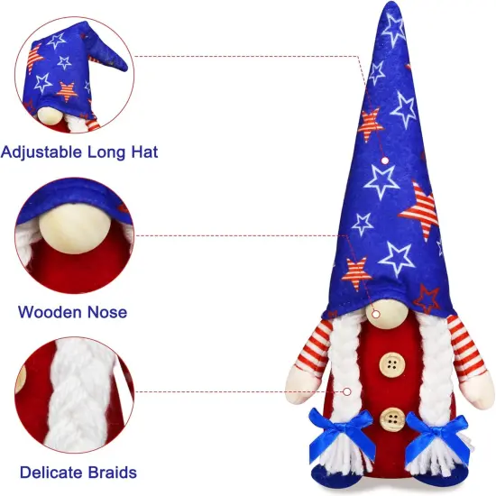 4th of July Patriotic Gnome Decorations, 2 PCS Handmade Mr & Mrs USA Swedish Tomte Gnomes Plush Table Ornaments Gift for Independence Day {2}
