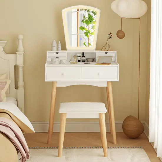 White Vanity Desk Set with 3-Color Adjustable LED Lighted Mirror and Storage Drawers {3}