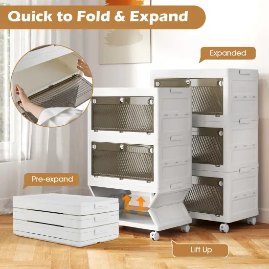 White PP HIPS 3-Tier Storage Bins and Quick Fold Stackable with Casters {6}