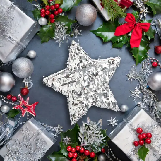 Silver Foil Star Pinata for Kids Birthday, Twinkle Twinkle Little Star Gender Reveal Party Decorations (Small, 13 x 13 x 3 In) {4}