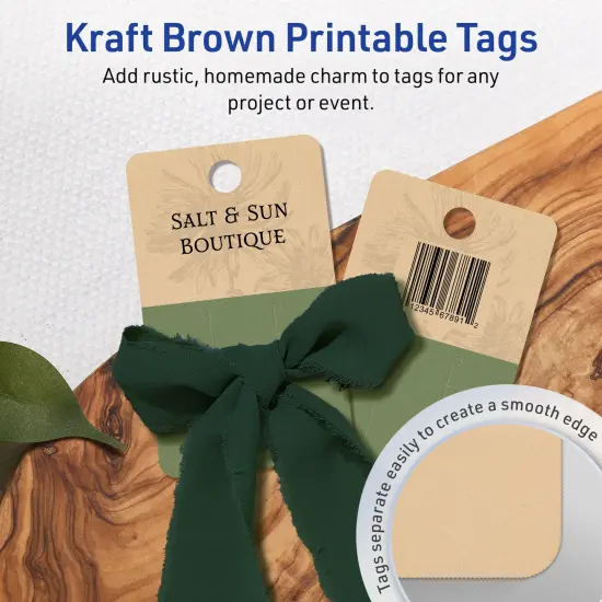 Avery Printable Rounded Rectangle Slot Tags, Sure Feed Technology, 1-1/2" x 2-1/2", Matte Kraft Brown Cardstock, Print-to-The-Edge, Laser/Inkjet Printable, 100 Total {3}